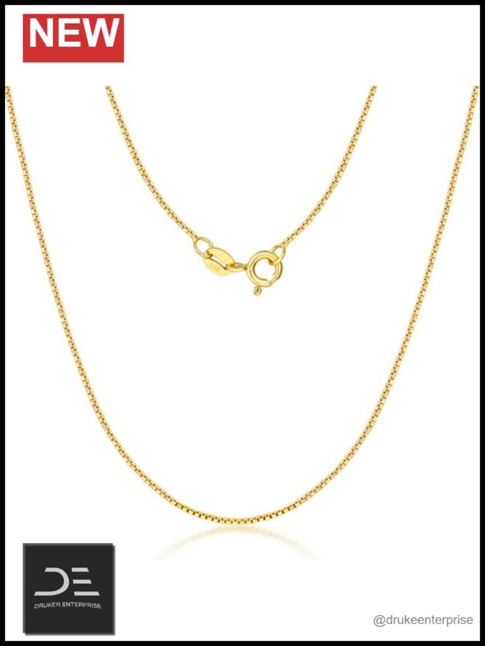 14K Solid Yellow Gold Box Chain Necklace Unisex 16-30 Inches